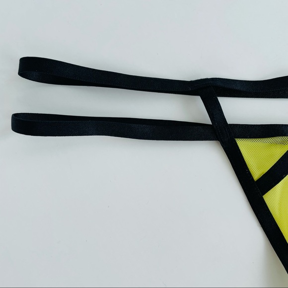 Yellow Mesh G-String with Black Detailing - Picture 2 of 16